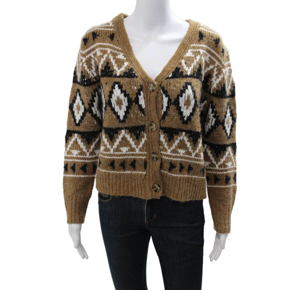 BB Dakota x Steve Madden Womens Aztec V-Neck Button Cardigan Brown Size XS